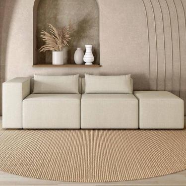 Imagem de Sofá 4 Lugares 323cm com Puff Direito Fay Linho Cru Z55 - Mpozenato