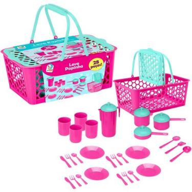 Imagem de Cesta Leva Papinha Panelinhas Infantil 28 Peças Kit Cozinha - Cardoso 