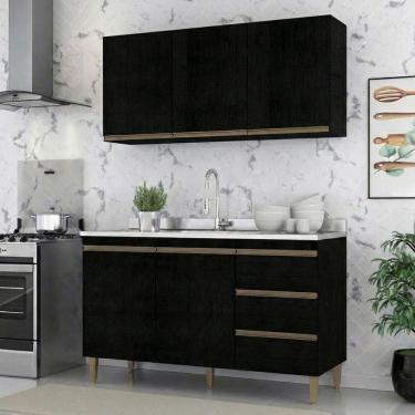 Imagem de Armário De Cozinha Compacta Modulada 2 Peças Milão Menu Móveis Preto
