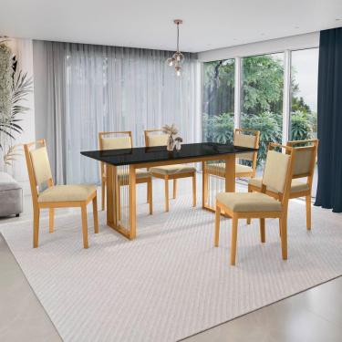 Imagem de Conjunto Sala De Jantar Lina Em Madeira Maciça 6 Cadeiras Boucle Bege