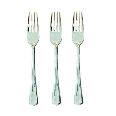 Imagem de Kit 24 Garfos Descartáveis De Luxo Em Plástico Prata 18Cm - Blook