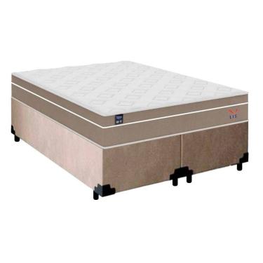 Imagem de Cama Box Casal Bipartido Suede + Colchão Lis Molas Ensacadas Plumatex 138cm Bege