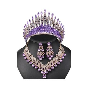 Imagem de Conjunto De Joias De Noiva Com Cristais Vermelhos, Colar, Brincos E Ti