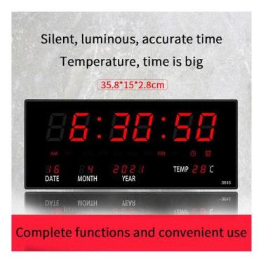 Imagem de Relógio de parede LED com calendário perpétuo digital para sala de est