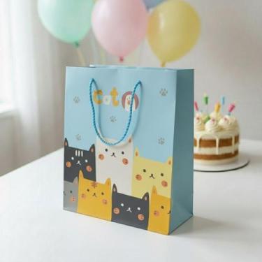 Imagem de Sacolas De Presente Infantil Festa Dos Gatinhos Papel Rígido Alta Defi