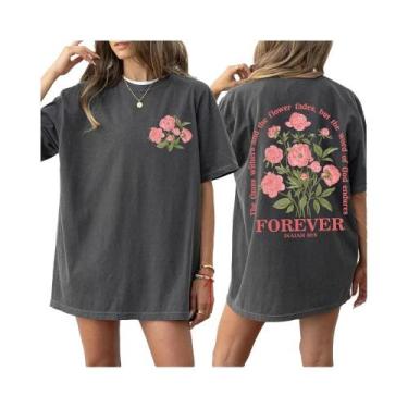 Imagem de Camiseta Feminina Rosa Floral De Algodão Estilo Hip Hop Manga Curta Co