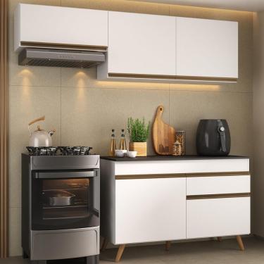 Imagem de Armário Cozinha Modulada Compacta Com Balcão 3 Peças Veneza Multimóveis Mp3765 Branco/dourado
