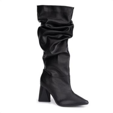 Imagem de Bota Feminina Slouchy Enrugada Salto Geométrico Bico Fino-Feminino