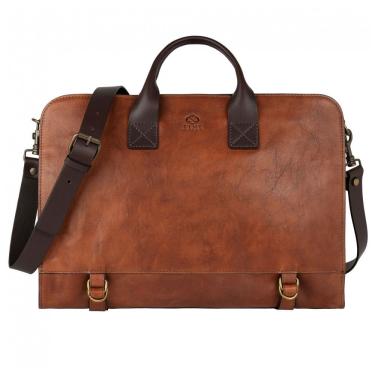 Imagem de Bolsa Maleta Seyfocnia de Couro Unissex para Laptop, Conhaque, TIME RESISTANCE, Marrom