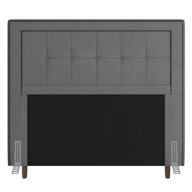 Imagem de Cabeceira Cama Box Solteiro Luxor 90cm com Tachas e Frame Suede Cinza - Abmaza