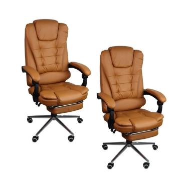 Imagem de Kit 2 Cadeiras Presidente Ergonômica Apoio Para Pés - Marrom