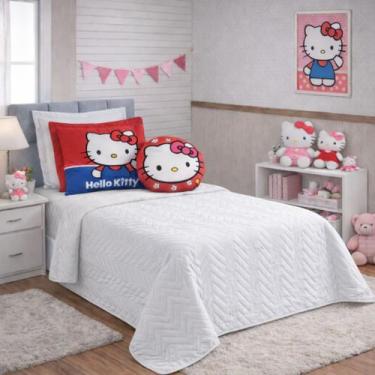 Imagem de Kit Hello Kitty Cobre Leito Solteiro Face Unica 4 peças Decoração Quar