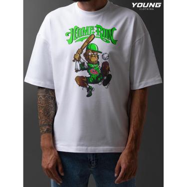 Imagem de Camiseta Oversized Monkey Baseball Streetwear Algodao Unissex Branco-Masculino