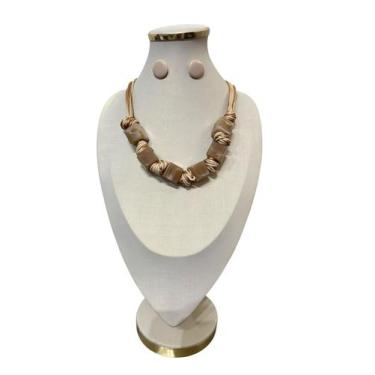 Imagem de Colar Feminino Elegante Quadrado Fio Resina kit Brincos Luxo - MLBpel,