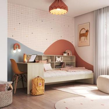 Imagem de Cama Infantil Solteiro com Estante e Mesa de Estudo Integrada Multifun