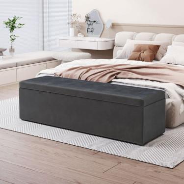 Imagem de Calçadeira Baú Lua em Veludo para Cama Box Casal Queen 160cm