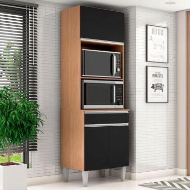 Imagem de Armário Paneleiro Torre Quente 2 Fornos Ambiente Andréia Amêndoa Preto - AJL