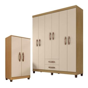 Imagem de Guarda Roupa Casal Módena com Armário Multiuso Recife Carvalho Americano Off White – Incorplac