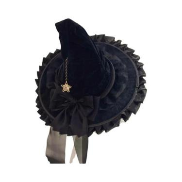 Imagem de Festa de Halloween Chapéu de Bruxa Traje Bowknot Grande Preto Torto Ru