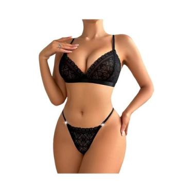 Imagem de Conjunto De Lingerie Transparente De Renda Sexy Para Mulheres, Sutiã P