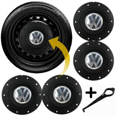 Imagem de Jogo Calota Centro Roda Vw Amarok Aro 13 14 15 Preta Fosca - Outlet Ca