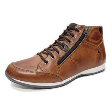 Imagem de Sapatenis Cano Alto Masculino Couro Calce Facil Elastico Detalhe Ziper Lateral Macio So...