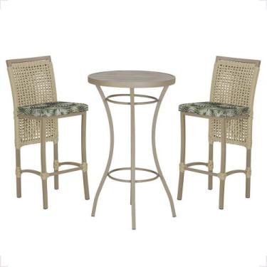 Imagem de Mesa Bistrô e 2 Banquetas Roma Fendi Corda Náutica Estofado 5 Trama Or
