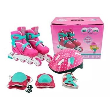 Imagem de Patins InLine com Kit segurança Unitoys, Rosa, 30-33