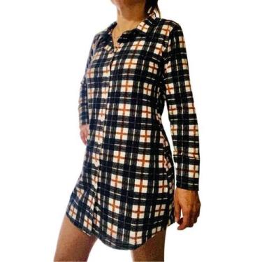 Imagem de Camisola Feminina Inverno Xadrez com Botão - Magia Mix, GG, Azul escur