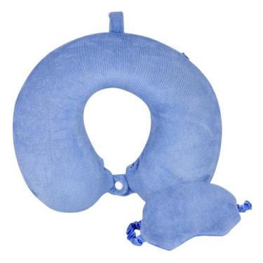Imagem de Kit Viagem - Travesseiro E Tapa Olho CAA Toys -, Azul