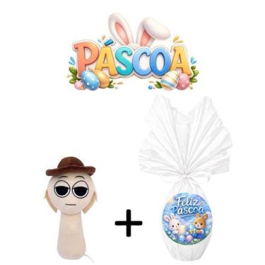 Imagem de Kit Páscoa Pelúcia Sprunki 20cm + Ovo de Chocolate 250g Personagens Or