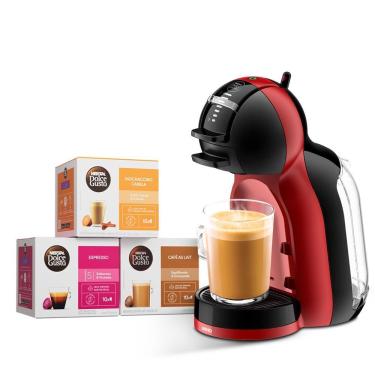 Imagem de Kit Cafeteira de Cápsulas Dolce Gusto Mini Me Vermelha e Preta com 30 Unidades 220V
