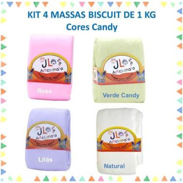 Imagem de Kit 4 Massas De Biscuit Jl Artesanato 1 Kg Cores Candy