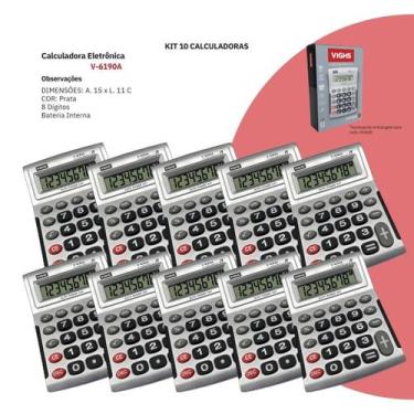 Imagem de Kit 10 Calculadoras Vighs V-6190A 8 Dígitos