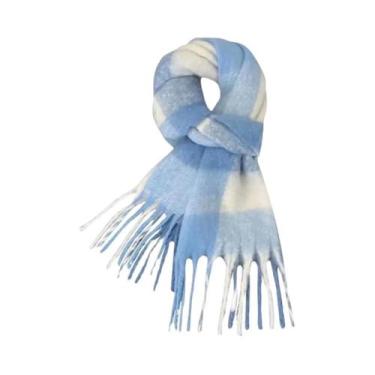 Imagem de Xale Azul E Branco Com Estampa Xadrez Inspirado Na Coreia, Macio E Que