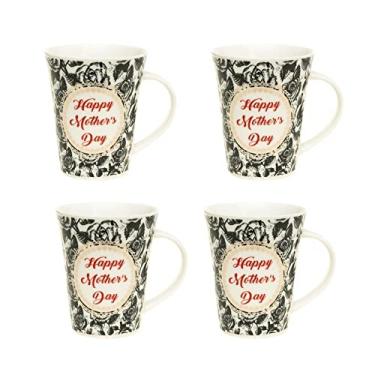 Imagem de Kit 4 Caneca Porcelana Resistente Café Estampa Floral Elegante Presente Para Mãe 400 ml