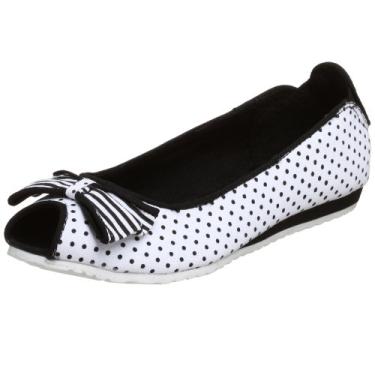 Imagem de UNIONBAY Criança pequena/criança grande Queenie-dot-g Peep Toe Sapatilha, Branco/preto, 13 Little Kid