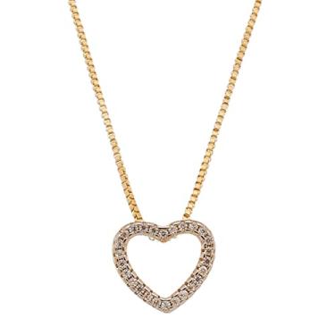 Imagem de Colar Veneziana 45cm Coração Vazado Zircônia Banhado Ouro 18