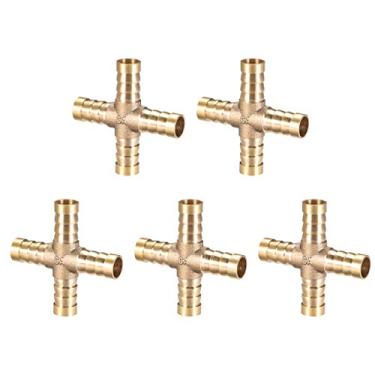 Imagem de uxcell 10 mm ou 3/8 polegadas ID Latão Barb Splicer ajuste 4 maneiras de latão Cross Barb Fitting Air Gas Water Fuel, 5 peças