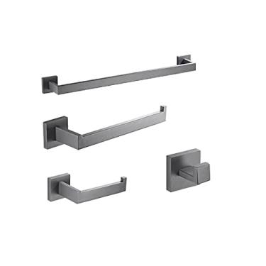 Imagem de Acessórios de banheiro Barra de toalheiro suporte de papel higiênico arma cinza gancho de toalha de aço inoxidável montagem na parede do quarto conjunto de ferragens de banho, conjunto de 4 peças