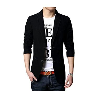 Imagem de Blazer masculino, casaco esportivo casual de algodão com dois botões, jaqueta masculina...