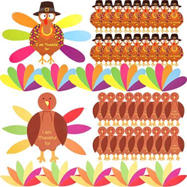 Imagem de BBTO Thanksgiving Turkey Craft Kit 36 Pieces Thanksgiving Turkey Craft Paper and 240 Pieces Glue Point Dots for Thanksgiving Party Decoration DIY Craft Activities