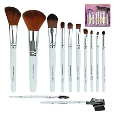 Imagem de Pure Beauty Works 12 peças Conjunto completo de pincéis de maquiagem premium cerdas sintéticas pincel de mistura escova de bronzeador pincel de base pincel de sombra pó facial blush corretivo conjunto de pincéis de sombra