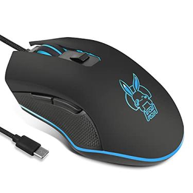 Imagem de Huifen Mouse para jogos USB C com fio, mouse RGB silencioso para jogos 7 cores retroiluminado, 2400 DPI, mouse com fio RGB tipo C para jogos para escritório casa PC e notebook e todos os dispositivos tipo C (preto)