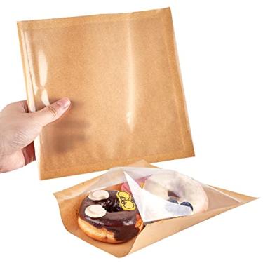 Imagem de Sacos de padaria 200 peças com janela de papel kraft seláveis a calor sacos de biscoito resistentes a gordura para lanches, doces, pastelaria, 19 x 19 cm