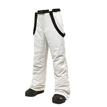 Imagem de Yajun Calças de babador de esqui de inverno à prova d'água grossas calças de caminhada suspensórios destacáveis roupas respiráveis calças de snowboard isoladas, branco, M (cintura: 79cm)