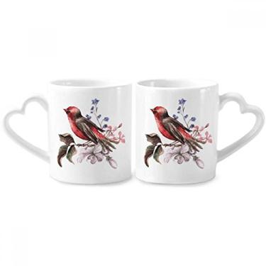 Imagem de Conjunto de canecas de porcelana para casais, flores, pássaros, ramo, pássaros, coração