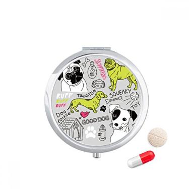 Imagem de Estojo de comprimidos com texto de cachorro de desenho animado ilustração padrão bolso caixa de armazenamento de remédios dispensador de recipiente