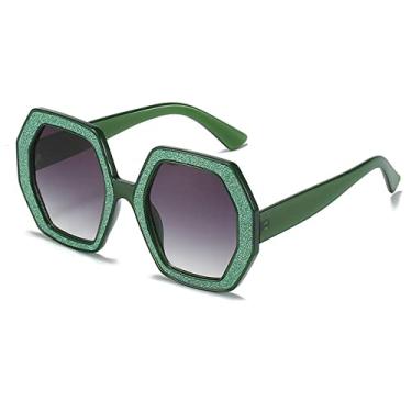 Imagem de Óculos de sol de cristal de tamanho grande quadrado vintage polígono para mulheres moda gradiente brilhante óculos de sol femininos, cinza verde, com estojo