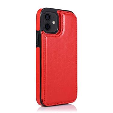 Imagem de Carteira de luxo capa de couro para iPhone 14 13 12 Mini 11 Pro XR XS Max X 6 6s 7 8 Plus 5 5s SE 2020 2022 Slots para cartão Capa de bolsa, vermelha, para iPhone 12 Mini 5,4 polegadas